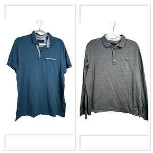 Ted Baker London Men’s Size 5/6 TORTILA Blue Polo Shirt Gray Long Sleeve D29